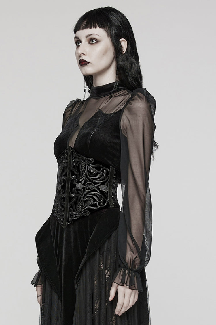Embroidery Lace-Up Zipper Women's Gothic Corset 2 Colors - Product - 2