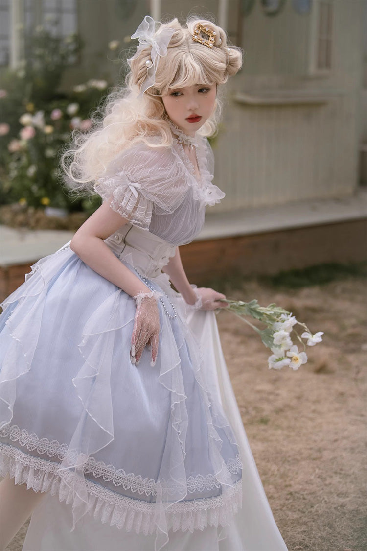 Blue Round Collar Mermaid Tears Short Sleeves Bowknot Sweet Princess Lolita Dress - Product - 7
