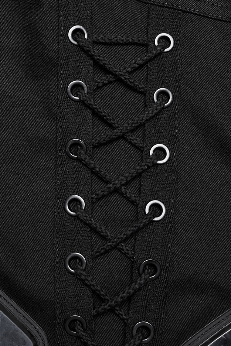 Black Lace-Up Strappy Big-pocket Women's Punk Leggings - Product - 6