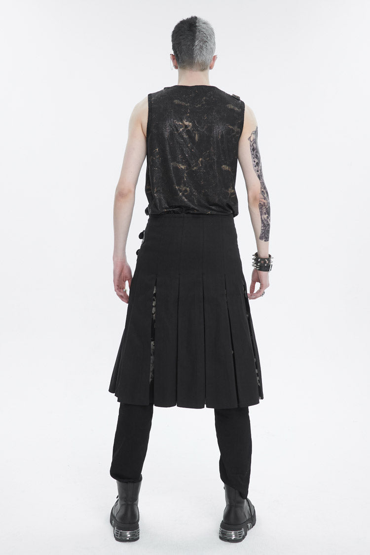 Black Tie-Dye Patchwork With Waist Bag Men's Gothic Skirt - Product - 7