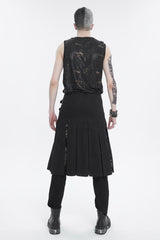 Black Tie-Dye Patchwork With Waist Bag Men's Gothic Skirt - Product - 7