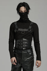 Black Lace-Up Double-buckle Men's Punk Girdle - Product - 2