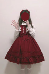 Ice Cream Bowknot Ruffle Chiffon Sweet Lolita Jsk Dress 7 Colors - Wine - 1