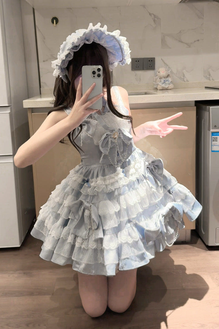Blue [Sweetheart Doll] Multi-Layered Ruffle Bowknot Lace Sweet Princess Gorgeous Lolita Jsk Dress - Product - 4