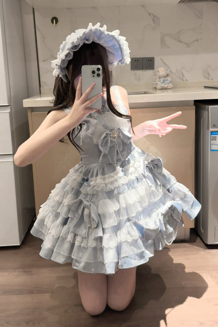 Blue [Sweetheart Doll] Multi-Layered Ruffle Bowknot Lace Sweet Princess Gorgeous Lolita Jsk Dress - Product - 4