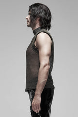 High Collar Sleeveless Rivet Decoration Sheer Mesh Men's Steampunk Vest 2 Colors - Product - 10