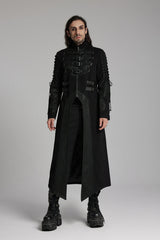 Black Buckle-up Rivets Long Sleeves Lace-Up Men's Punk Long Jacket - Product - 5
