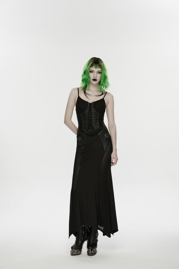 Black Lace-Up Buckled Eyelet Women's Punk Jsk Dress - Product - 9