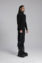 Black Stand Collar Long Sleeves Zip 3D Patch Print Men's Punk T-Shirt - Product - 2