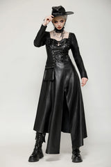 Black Women's Punk Long Sleeves Cut-Out Side Slit Irregular Hem Dress - Black - 1