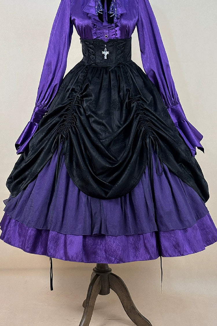 Black/Purple [Moonlit Return] Printed Boned Gothic Elegant Lolita Skirt - Product - 4
