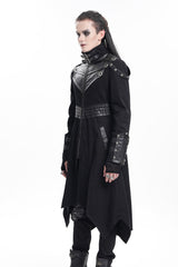 Black Stand Collar Eyelets Buckle-up Ring Long Sleeves Stitching Men's Gothic Coat - Product - 2