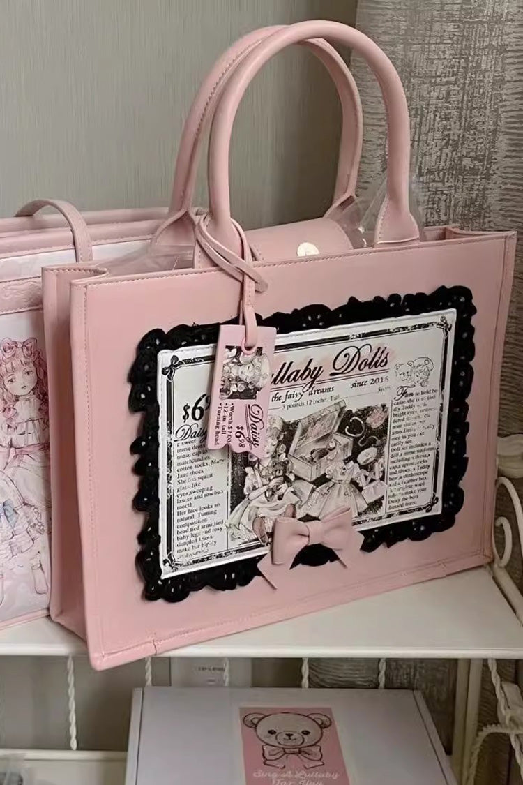 Pink Antique Doll Wall Print Sweet Japanese Lolita Handbag - Product - 4