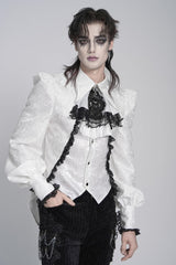 White Lapel Collar Long Sleeves Jacquard Swallow-tailed Lace Men's Gothic Palace Shirt - Product - 12