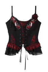 Black/Red [Rotten Bone Flower] Sleeveless Ruffled Embroidered Lace-Up Gothic Lolita Skirt Dress Set - Top(Only) - 14