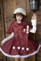 Red Striped Plaid Print Fall Winter Fishbone Sweet Corset Lolita Dress 2 Versions - Red - 1