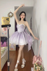 Purple Sleeveless Ruffle Bowknot Sweet Princess Fish Bone Bridesmaid Lolita Jsk Dress - Product - 3