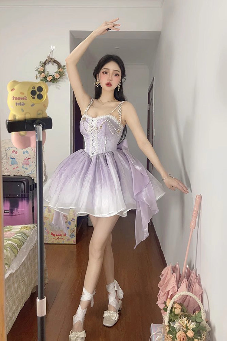 Purple Sleeveless Ruffle Bowknot Sweet Princess Fish Bone Bridesmaid Lolita Jsk Dress - Product - 3