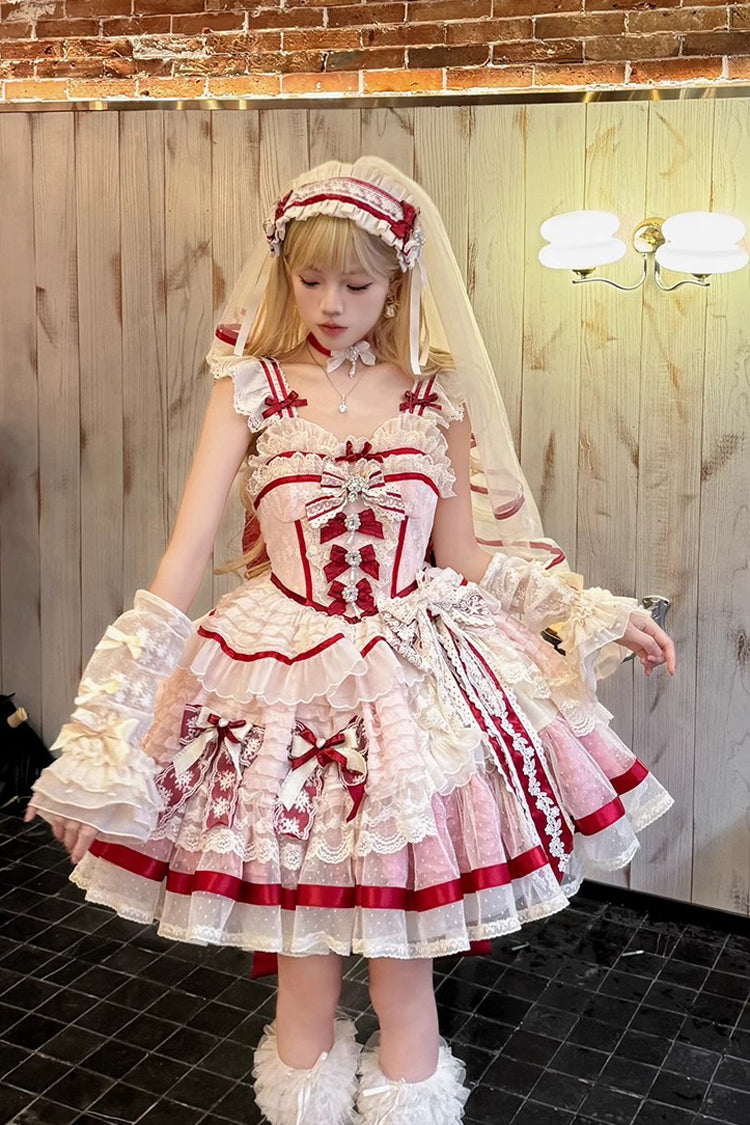 Pink [Moonstone] Sleeveless Ruffle Embroidery Bowknot Lace Fishbone Sweet Princess Lolita Dress - Product - 7