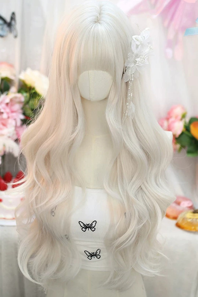 Pearl Milk Grey Blunt Bangs Long Curly Wig Japanese Sweet Lolita Style - Product - 2