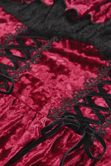 Wine Red Corset Lace-Up Velvet Irregular Pointed Tail Women's Lolita Gothic Cami Mini Dress - Product - 13