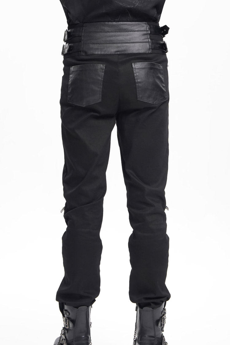 Black Stitching Buckle-up Studs Men's Gothic Pants - Product - 3