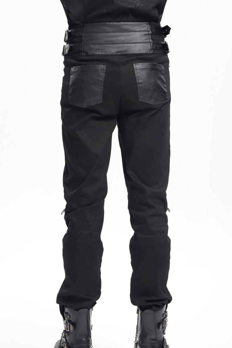 Black Stitching Buckle-up Studs Men's Gothic Pants - Product - 3