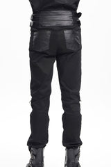 Black Stitching Buckle-up Studs Men's Gothic Pants - Product - 3