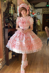Pink [Little Lovetine] Multi-Layered Ruffle Bowknot Lace Sweet Gorgeous Lolita Jsk Dress - Product - 9