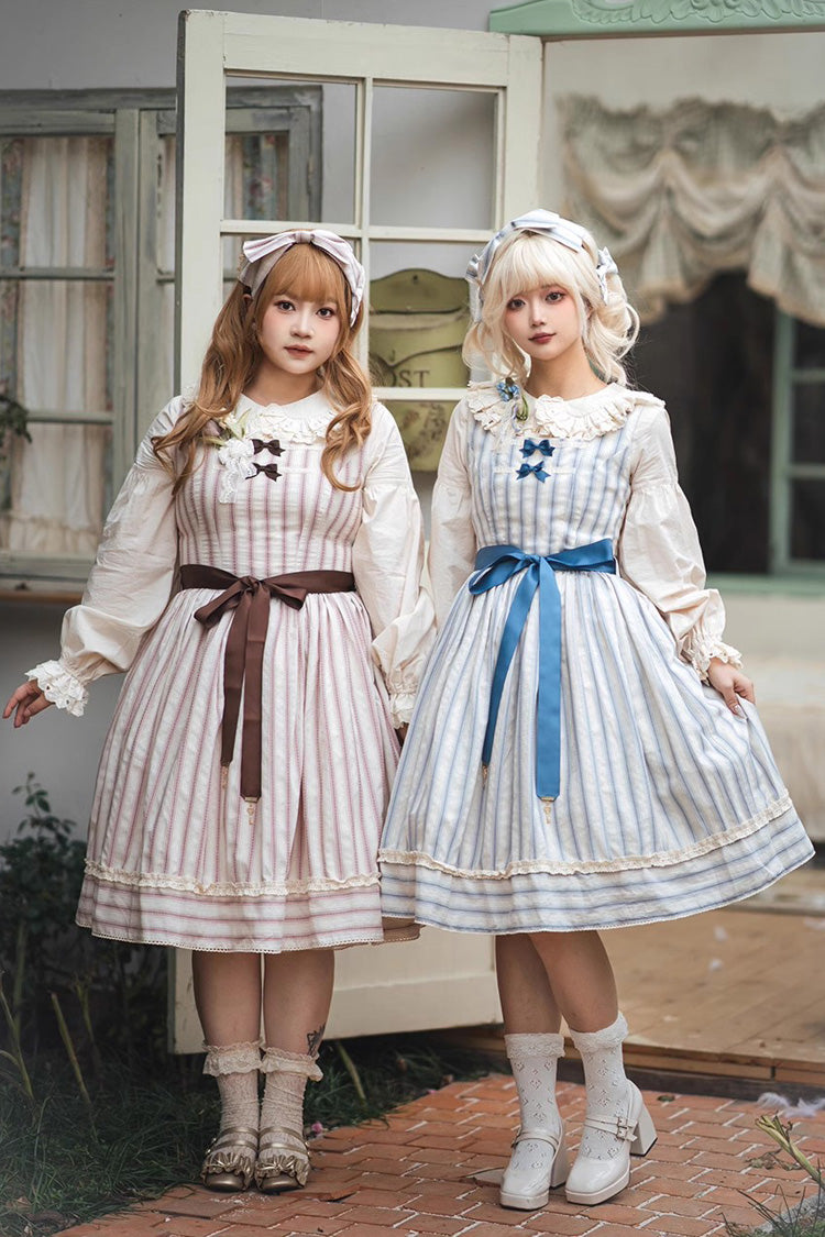 Forest Atlas Striped Print Bowknot Sweet Lolita Jumper Dress 3 Colors - Product - 18