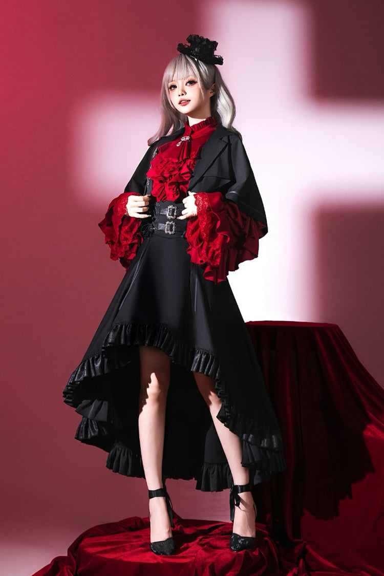 Black [Day and Night Song] Long Sleeves Ruffle Ouji Gothic Lolita Skirt Blouse - Product - 3