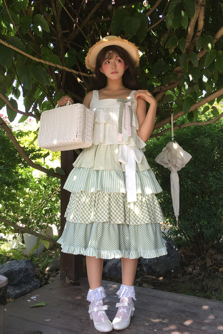 Green [Go To The Forest] Multi-Layered Print Ruffle Holiday Sweet Lolita Jsk Dress - Product - 12