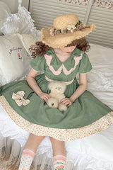 Green Peter Pan Collar Bowknot Short Sleeves Sweet Lolita OP Dress - Product - 5