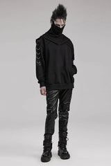 Black High Collar Long Sleeves Stitching Hooded Mens Steampunk Jacket - Product - 4
