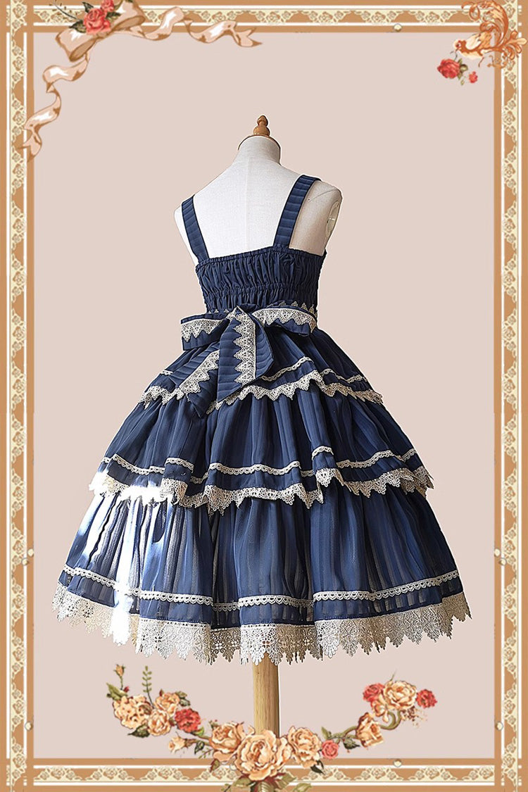 Dark Blue Three-section Cake Sleeveless Ribbon Sweet Lolita Tiered Dress - Product - 7
