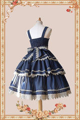 Dark Blue Three-section Cake Sleeveless Ribbon Sweet Lolita Tiered Dress - Product - 7