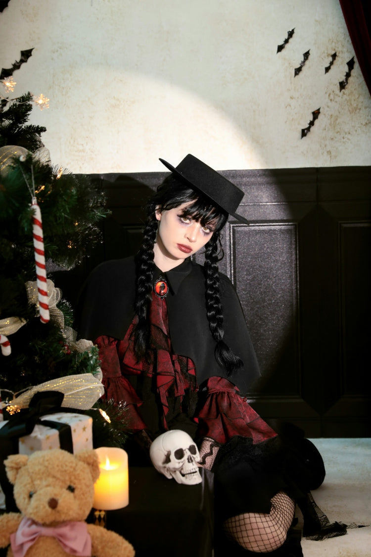 Black/Red Bat Collar Diamond Bat-Shaped Women's Gothic Capelet - Product - 15