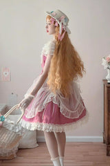 Rose Red [Sakura’s Spring Resonance] Sleeveless Ruffled Bow Sweet Lolita Jsk Dress (Short Version) - Product - 6