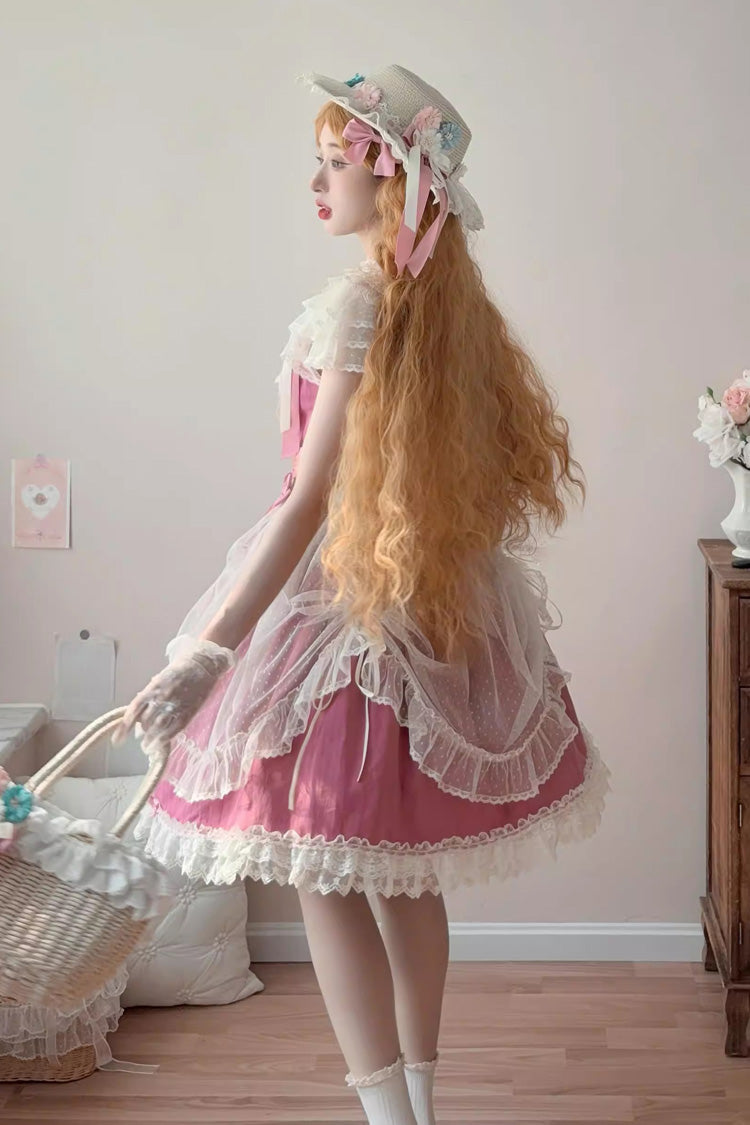 Rose Red [Sakura’s Spring Resonance] Sleeveless Ruffled Bow Sweet Lolita Jsk Dress (Short Version) - Product - 6