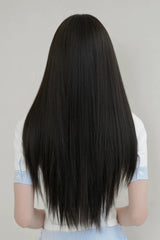 Black Brown Face-Framing Hime Cut Long Straight Wig with Full Bangs - Product - 3