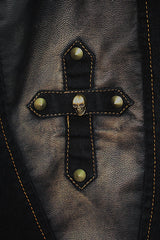 Punk Rock Bronze Fitted Leather Cross Mens Pants - Product - 8
