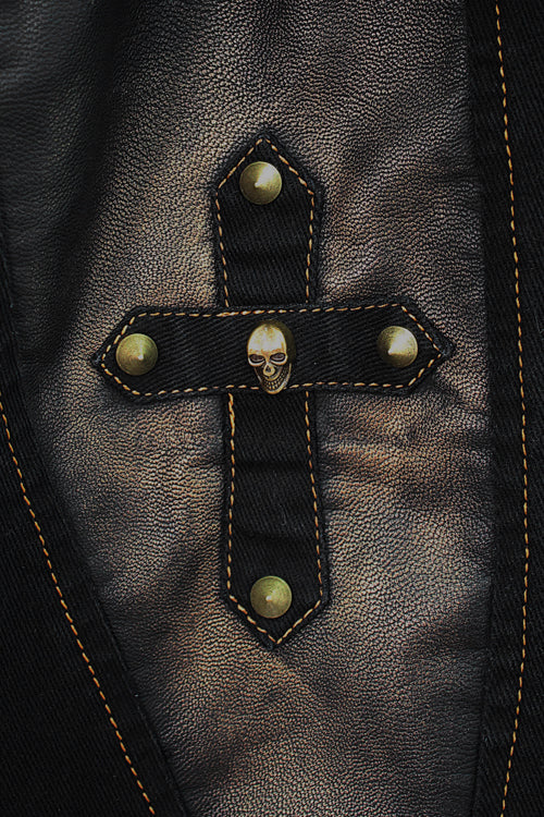 Punk Rock Bronze Fitted Leather Cross Mens Pants - Product - 8