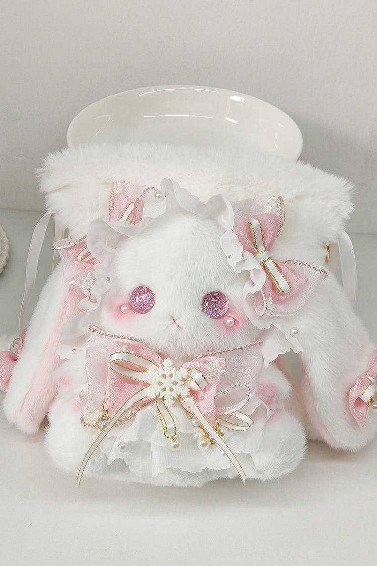 Drawstring Crossbody Bowknot Sweet Lolita Bucket Bunny Small Bag 10 Colors - Pink - 1