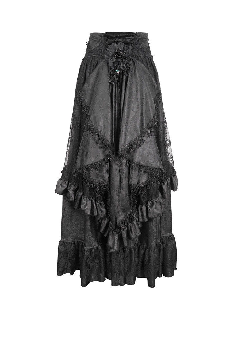 Black Ruffle Lace Drawstring Women's Gothic Skirt - Product - 7