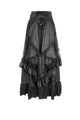 Black Ruffle Lace Drawstring Women's Gothic Skirt - Product - 7