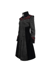 Black Jacquard Studded Mushroom Buckle Metal Cross Embroidered Women's Gothic Coat - Product - 9