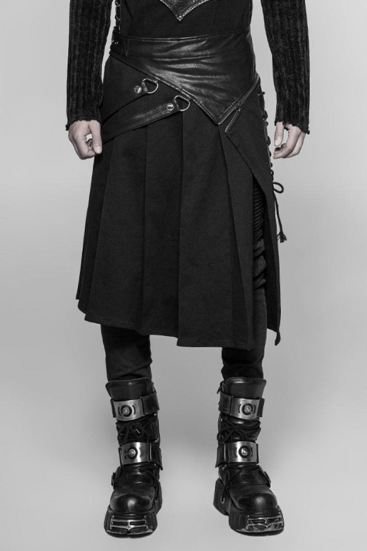 Black Ruffle Irregular Men's Classic Punk Vintage Kilt Skirt - Black - 1