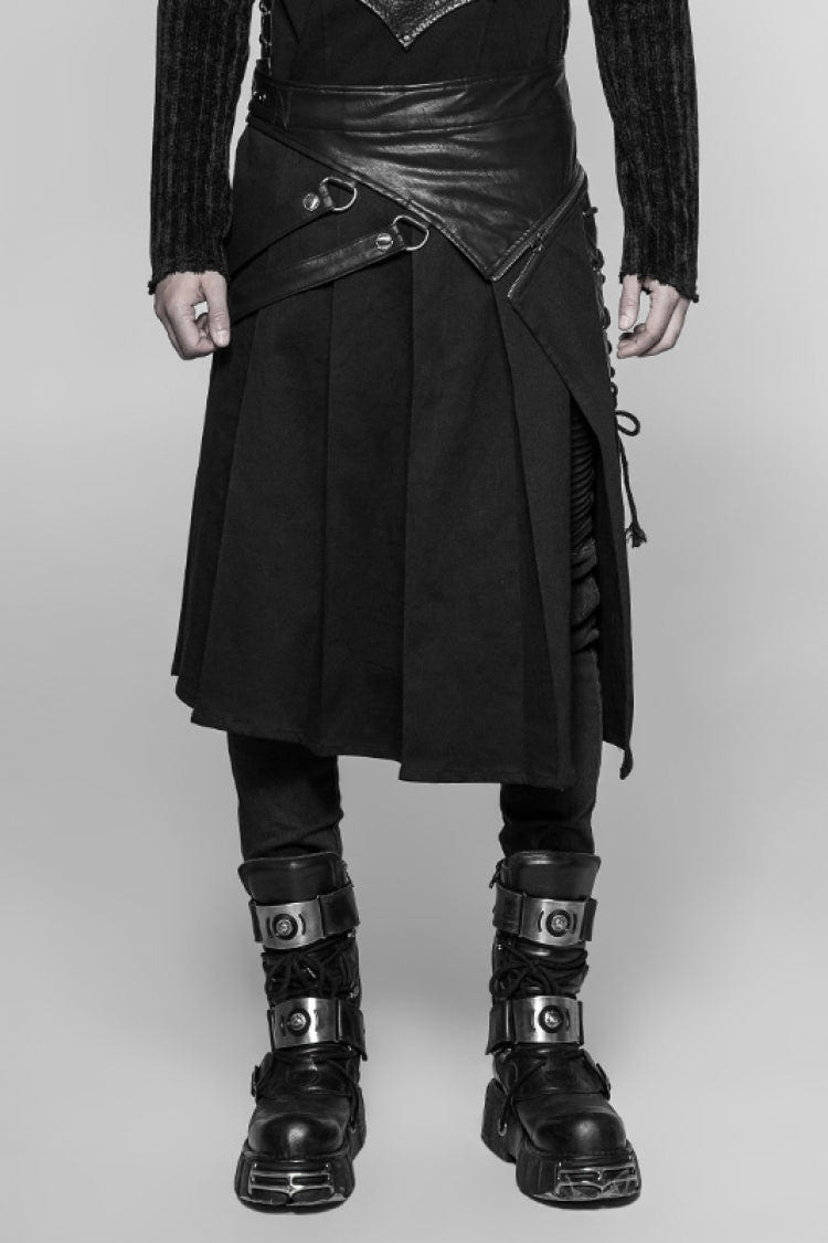 Black Ruffle Irregular Men's Classic Punk Vintage Kilt Skirt - Black - 1