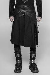 Black Ruffle Irregular Men's Classic Punk Vintage Kilt Skirt - Black - 1