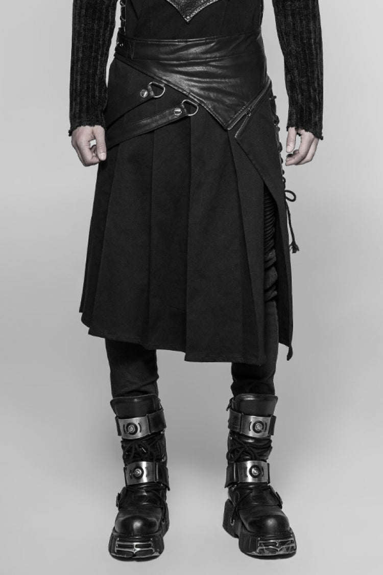 Black Ruffle Irregular Men's Classic Punk Vintage Kilt Skirt - Black - 1